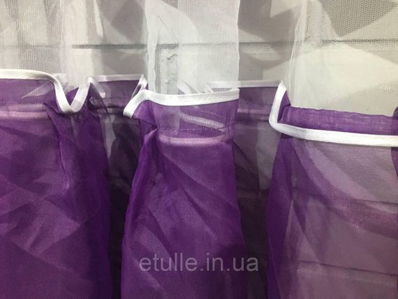 Готова коротка пошита арка тюльпан у полосці на фатіні до підвіконника з мереживом. Колір бузкового фіолетового кольору | Зображення 8