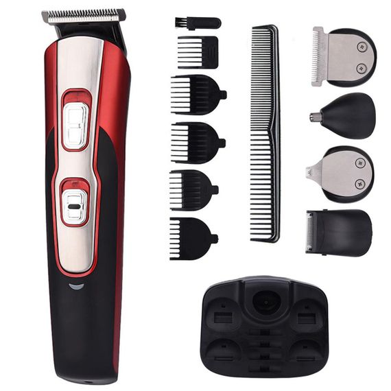Аккумуляторная машинка для стрижки волос 10в1, Geemy GM 592, Красный / Профессиональный триммер с насадками