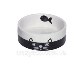 Миска для котів Nobby Cat Face керамічна чорно-біла Ø 12x4.5 см 250 мл 73690