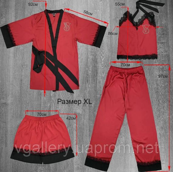 Комплект женский Пижама 6 в 1 атласная  -  Victoria`s Secret Виктория Сикрет  со стразами | Зображення 6