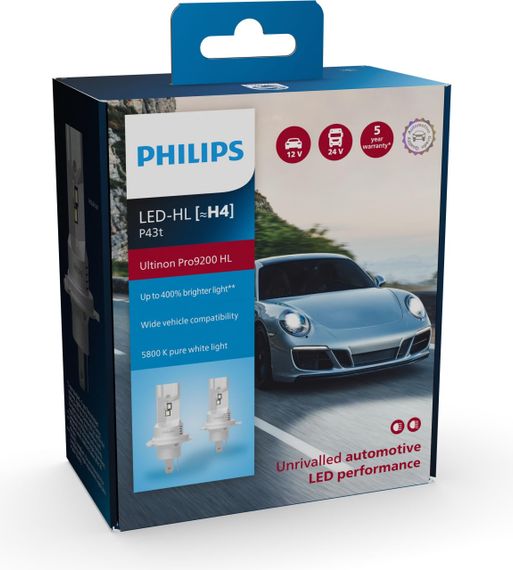 Комплект світлодіодних ламп PHILIPS H4 (P43t) 11342U92X2 LED Ultinon Pro9200 +400% 12/24V | Зображення 3