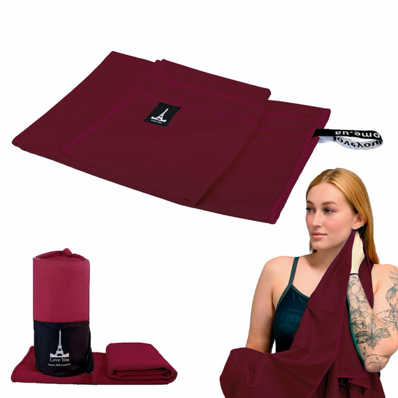 Спортивное полотенце Love You 70х140 из микрофибры Бордо