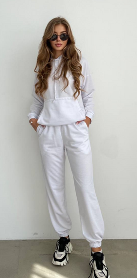 Женский спортивный костюм худи и джоггеры демисезонный двунитка BF536 размер 50/52, цвет белый | Зображення 1
