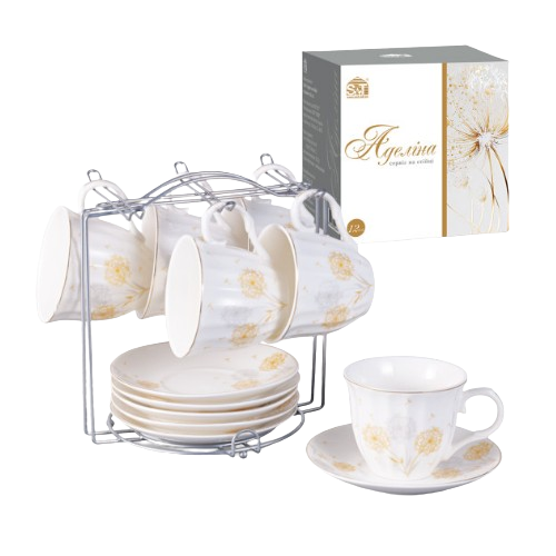 Сервіз чайний Парасольки Аделіна 12 предметів (ч.250мл + блюдце d14см) на стійці S&T