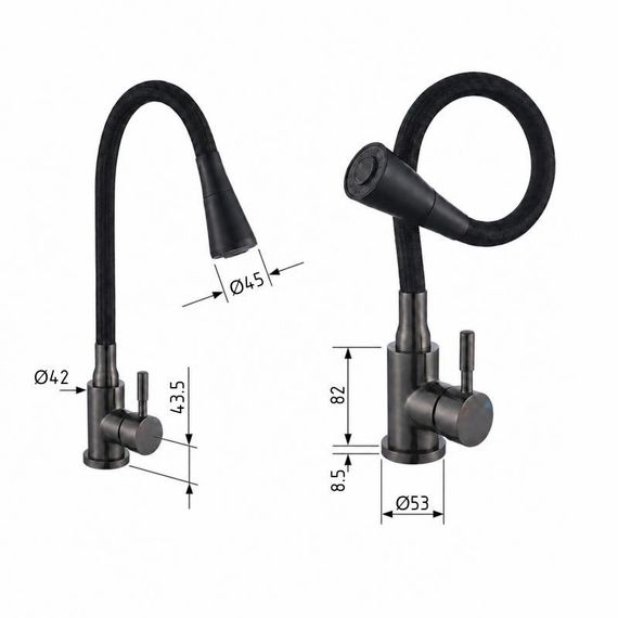 Смеситель для кухни Lidz Aria 015F31 (k35) с гибким изливом LDARI015F31BGRP49566 Graphite/Black | Зображення 1