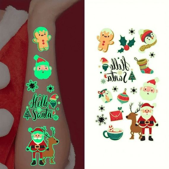 Набір тимчасових тату "Різдво №2" kids-tatto-set10-2-christmass, що світяться, 12 х 7 см | Зображення 3