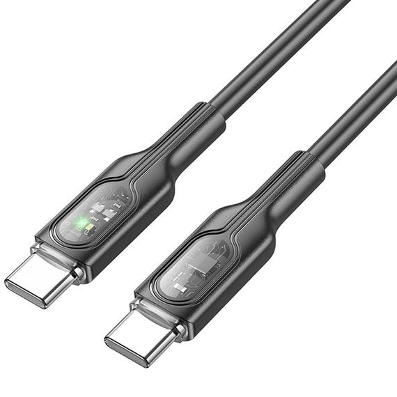 Дата кабель Hoco U120 Transparent explore intelligent power-off PD 60W Type-C to Type-C (1.2m) Black | Зображення 2