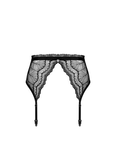 Пояс для панчіх мереживний Obsessive Isabellia, з бантиком, чорний, L/XL | Зображення 6