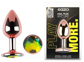 Анальна пробка з кристалом EGZO - Rose Gold Round Plug Rainbow size M Sex Aura