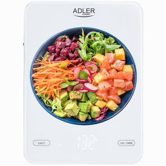 Ваги кухонні Adler AD 3177 white електронні/ 10кг/ г; мл, унція/ USB type C/ автовимкнення/ скло | Зображення 4