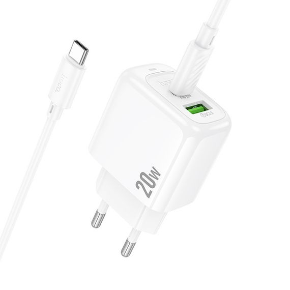 СЗУ Hoco CS54A Surplus PD20W+QC3.0 (1USB-A/1C) + кабель Type-C to Type-C White | Зображення 4
