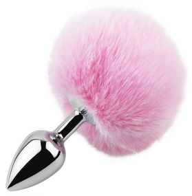 Анальная пробка с меховым хвостиком EGZO Bunny Tail, розовая, металлическая основа, размер S Sex Aura