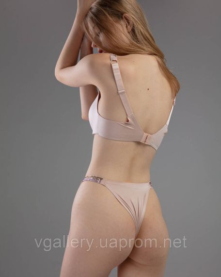 Комплект жіночої безшовної білизни Victoria`s Secret GOLD із золотими стразами Бежевий колір | Зображення 2