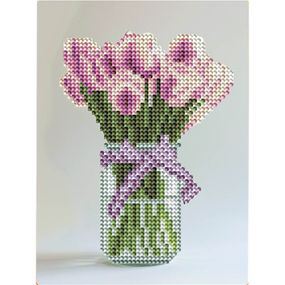 Алмазна мозаїка "Тюльпани у вазі" DM3001 з мольбертом 17x22.5 см