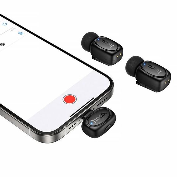 Петличный беспроводной микрофон Hoco L19 Graceful dual-mic 2in1 (Lightning/Type-C) Black | Зображення 3