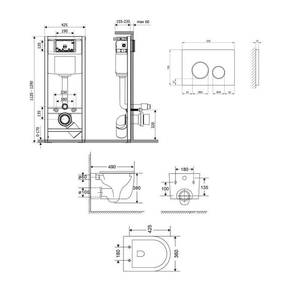 Готовое решение Qtap для ванной комнаты: подвесной унитаз Taurus Ultra Quiet 485×360×350 + комплект инсталляции Nest 4 в 1 | Зображення 1