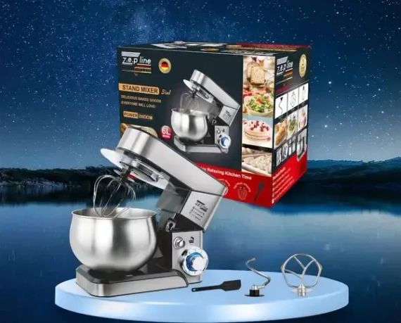 Планетарный миксер тестомес Zepline ZP-105  из нержавеющей стали Кухонный комбайн с чашей на 6л мощностью 3500 | Зображення 2