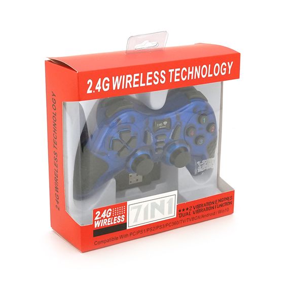 Геймпад бездротовий 7 в 1 для PC/PS1/PS2/PS3/PC360/TV/TV BOX/Android/Win10, живлення від 2*ААА(немає в помплекті), Blue, Blister | Зображення 1