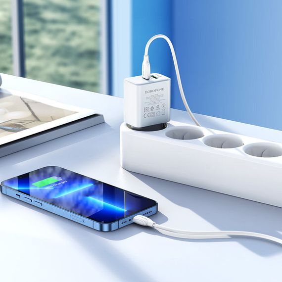 МЗП Borofone BA67A PD20W+QC3.0 (1USB-A/1C) + кабель Type-C to Lightning Білий | Зображення 3