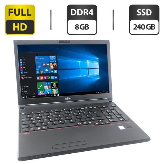 Ноутбук Fujitsu LifeBook E556 / 15.6" (1920x1080) IPS / Intel Core i5-6200U (2 (4) ядра по 2.3 - 2.8 GHz) / 8 GB DDR4 / 240 GB SSD / Intel HD Graphics 520 / WebCam / DVD-ROM б/у
