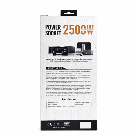Сетевой удлинитель Power Socket D10 на 10 розеток с выключателем, 4 USB и Type-C (PD), кабель 5 м, 2500 Вт, LED-индикатор | Зображення 2