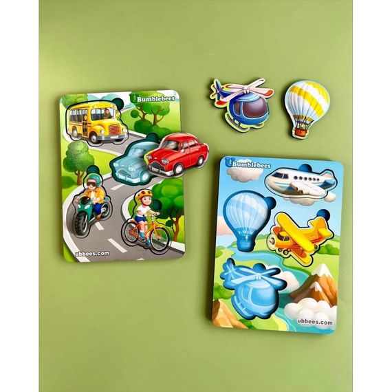 Дерев'яний пазл-вкладиш "Транспорт-1" Ubumblebees (ПСФ114) PSF114 фон із підказкою | Зображення 1