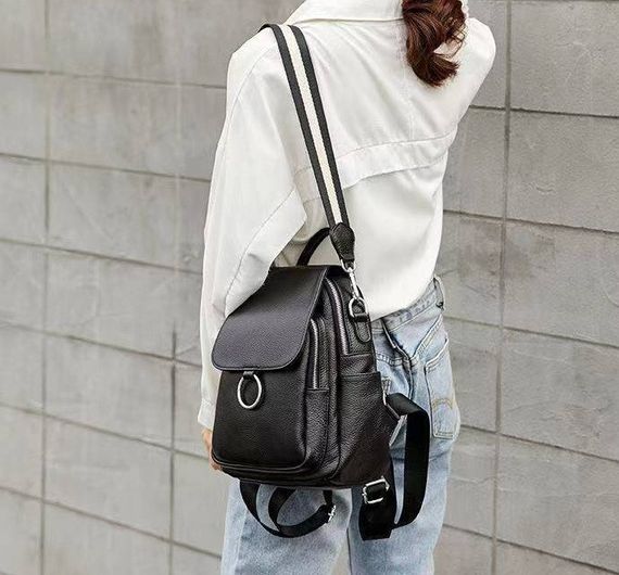 Рюкзак сумка 2 в 1 жіночий міський шкіряний чорний стильний (1258) | Зображення 3