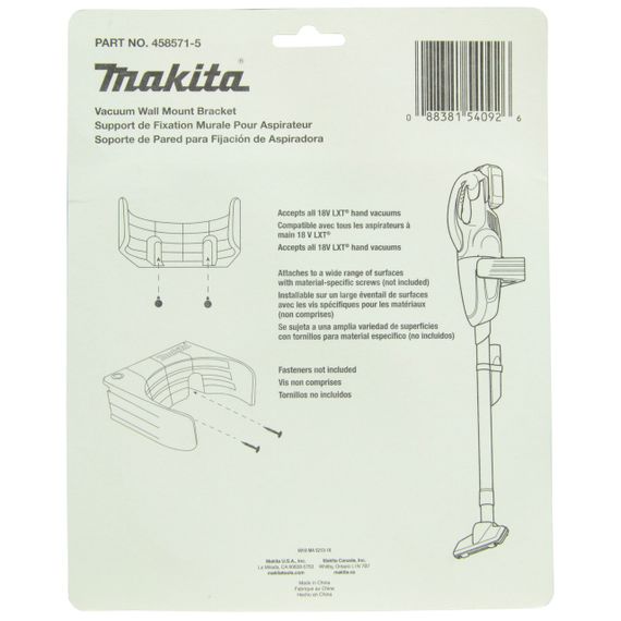 Тримач на стіну для пилососів Makita CL100D, CL102D, CL106FD, CL107FD, CL108FD, CL114FD, DCL180, DCL181, DCL182, DCL280, DCL281, DCL282, CL001G (458571-5) | Зображення 3