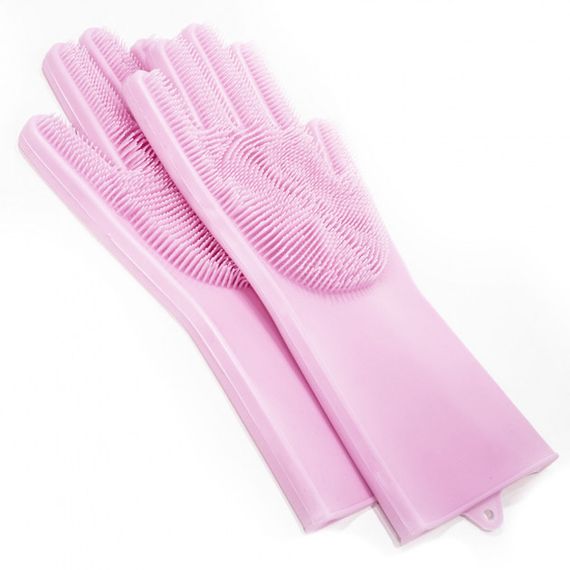 Силиконовые перчатки Magic Silicone Gloves Pink для уборки чистки мытья посуды для дома. Цвет: розовый ZE-37 | Зображення 4