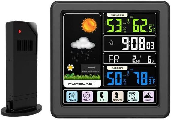 Бездротова метеостанція з кольоровим екраном TS-3310-BK, внутрішня та зовнішня температура, вологість, годинник | Зображення 1