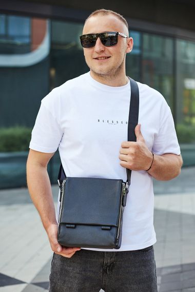 Шкіряна чоловіча сумка-месенджер з натуральної шкіри чорна Tiding Bag 6197 | Зображення 2