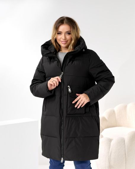 Чорна батальна куртка на зиму з накладною кишенею для телефону | Зображення 9