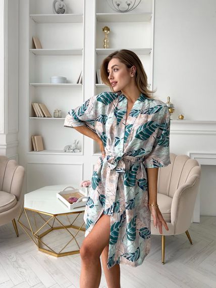 Жіночий халат COSY віскоза жатка "Tropic", листя | Зображення 3