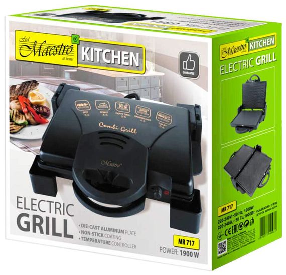 Прижимной контактный гриль Maestro MR-717 домашний электрогриль сэндвичница бутербродница 1900 Вт Черный | Зображення 5