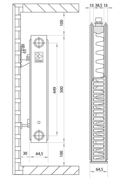 Радіатор сталевий KOER 11х500х500.S бокове підключення RAD233 | Зображення 1