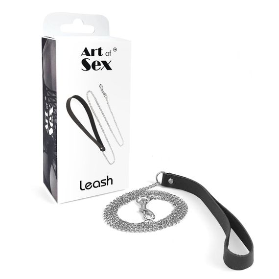 Поводок на цепочке из натуральной кожи Art of Sex - Leash, Черный | Зображення 3
