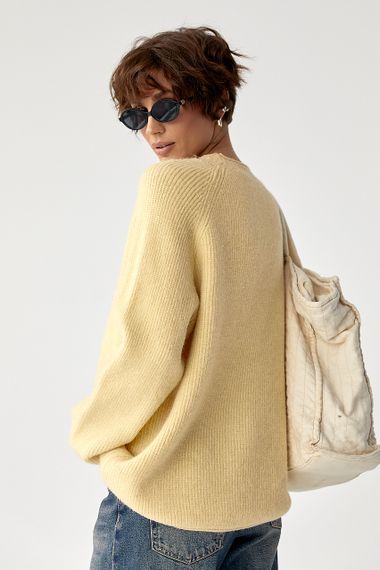 Тепла в'язана кофта з рукавами реглан - лимонний цвет, ONE SIZE (є розміри) | Зображення 1