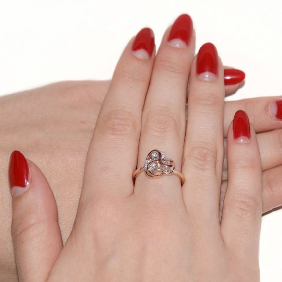 Кольцо из красного золота с фианитами 16 | Зображення 1