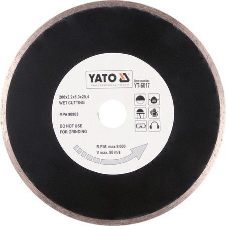 Диск алмазный сплошной Ø-200х8,0x25,4мм H-2.2мм YATO YT-6017