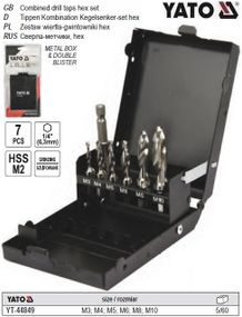 Набір свердл мітчиків YATO Польща М3-М10 HSS М2 HEX-1/4" подовжувач l=60 мм 7 штук YT-44849