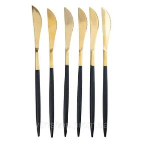 Набор столовых ножей 6 штук ножи сервировочные столовые 22.5 см Черный с золотом HP-20-6