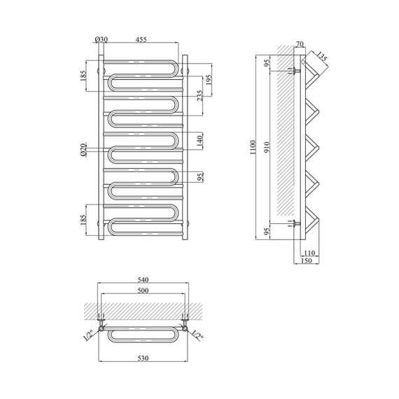Сушарка для рушників водяна Kroner Ілюзія ДІ07 1100х530 (CV023864) | Зображення 1