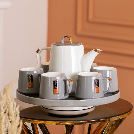 Чайный сервиз на 6 персон с фарфоровой подставкой, серый HP-15-26 | Зображення 6