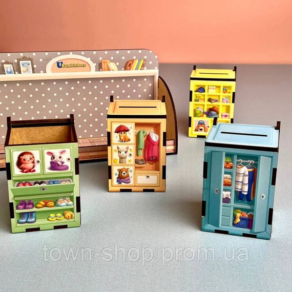 Деревянная настольная игра "Шкафы с одеждой" Ubumblebees (ПСД061) PSD061 сортер-комодик | Зображення 6