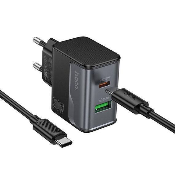 МЗП Hoco CS73A Star Speed PD30W+QC3.0 (1USB-A/1C) + кабель Type-C to Type-C Midnight Black | Зображення 1