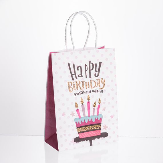 Набір подарункових пакетів з паперу 12 шт Happy Birthday 15×8×21 см Рожевий HP-10359-23PK | Зображення 1