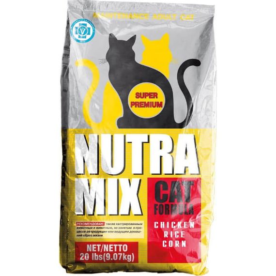 Nutra Mix Maintenance (жовта) ПІДТРИМУЮЧА ФОРМУЛА (КУРИНЕ М'ЯСО, РИС І КУКУРУЗА). Для малоактивних чи стерилізованих. 9 кг.
