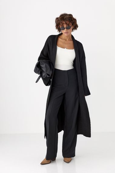 Довгий в'язаний кардиган - чорний цвет, ONE SIZE (є розміри) | Зображення 4