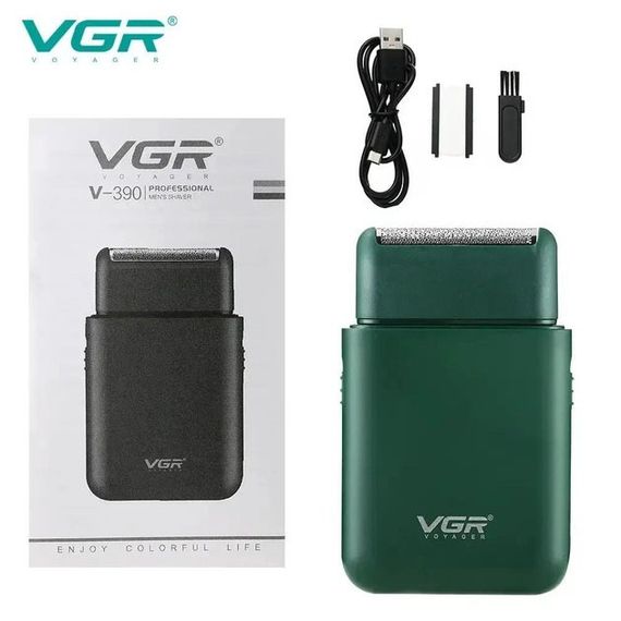 Аккумуляторная мужская мини электробритва VGR V-390 для бритья бороды и усов шейвер. LM-906 Цвет: зеленый | Зображення 7
