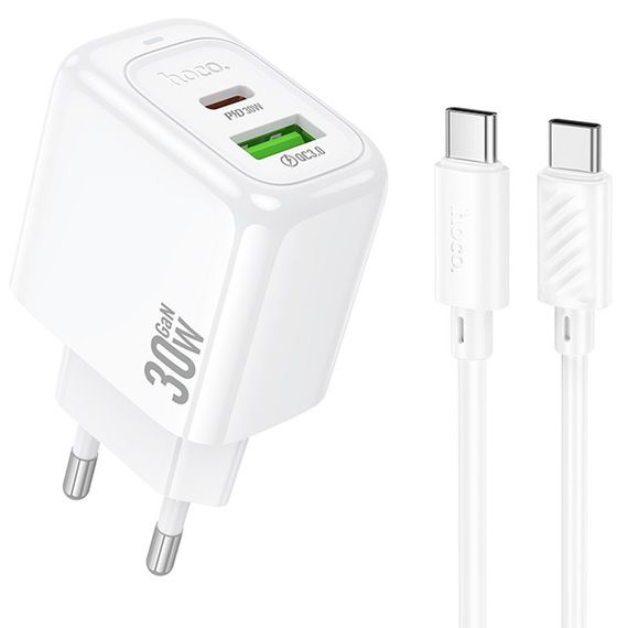 МЗП Hoco CS55A Surplus PD30W+QC3.0 (1USB-A/1C) + кабель Type-C to Type-C White